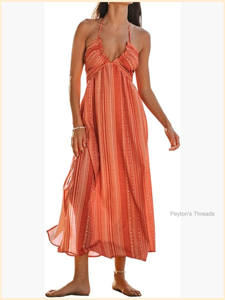Backless Halter Neck Ruffle Maxi Sundress Sleeveless Summer Dress